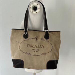 Prada Tan and Black Tote Bag